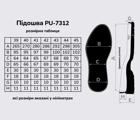 Підошва для взуття PU-7312, кол. чорний