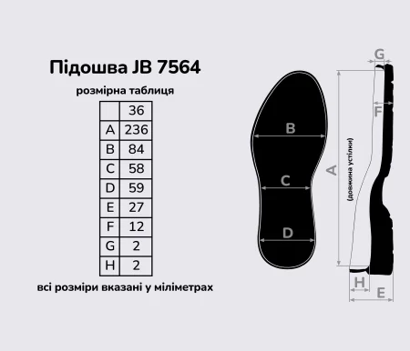 Підошва взуття JB 7564, кол. білий 36