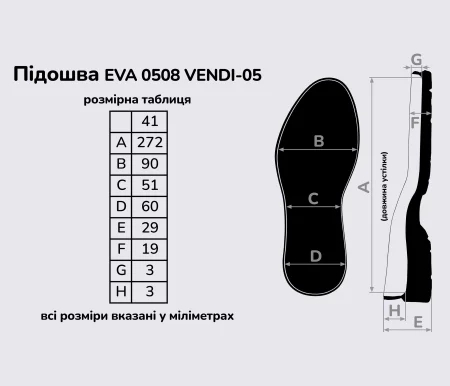 Підошва для взуття ЕВА 0508 Венді-05 (EVA 0508 VENDI-05), кол. чорний 41