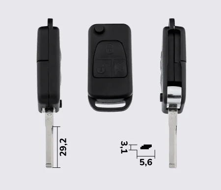 Заготовка MERCEDES викидний ключ 3 кнопки (корпус), лезо HU64P