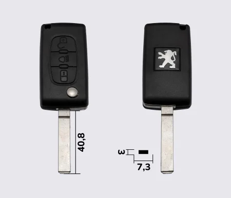 Заготовка PEUGEOT викидний ключ 3 кнопки (корпус) лезо VA2T