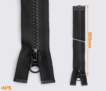 Блискавка тракторна YKK №5, роз'ємна, 1 бігунок, довжина 80см, кол. чорний DA86