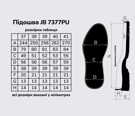 Підошва для взуття JB 7377PU, кол. чорний