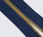 Молния №5 металл, шлифованный зуб золото, синяя метражная ZIPS
