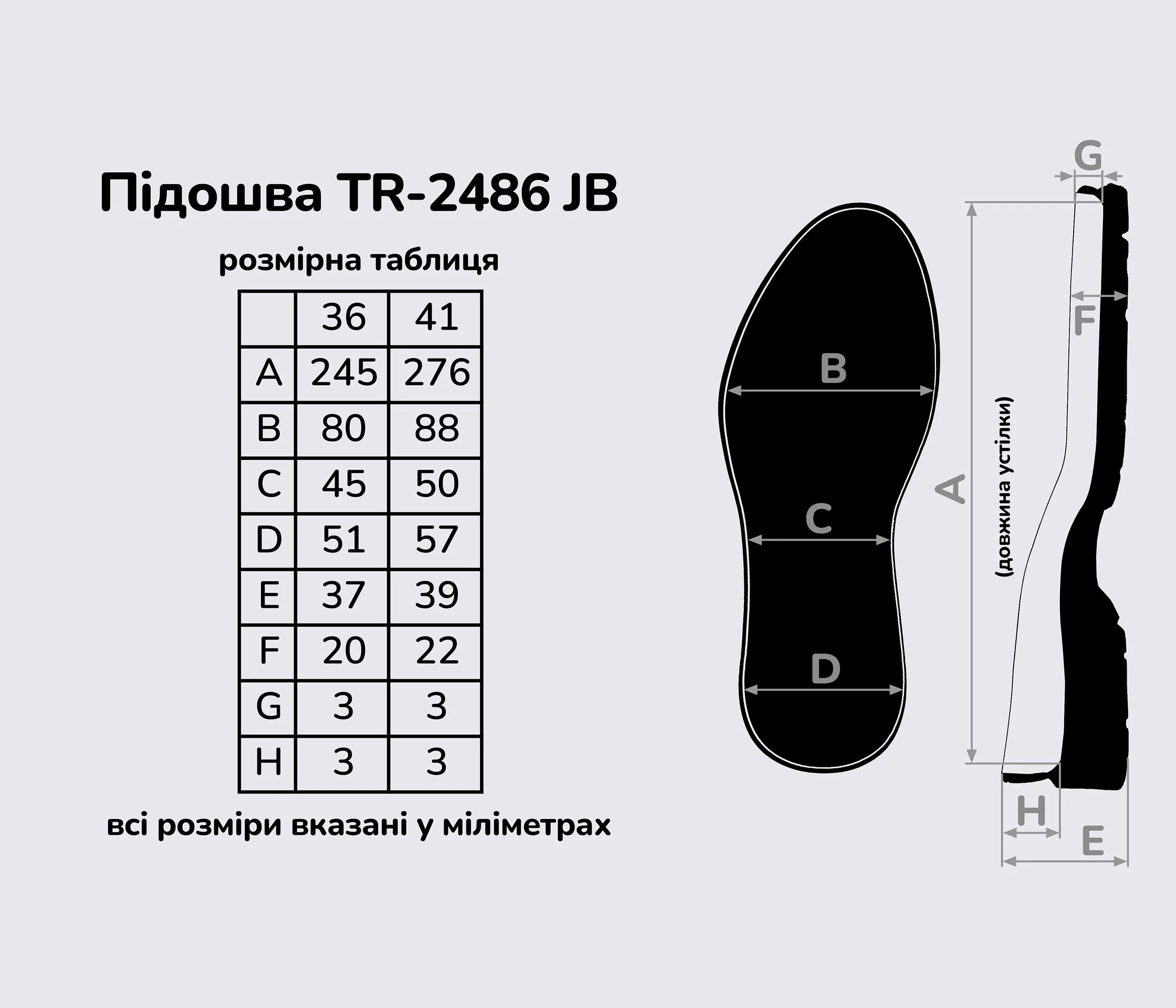 Підошва для взуття TR-2486 JB, кол. чорний