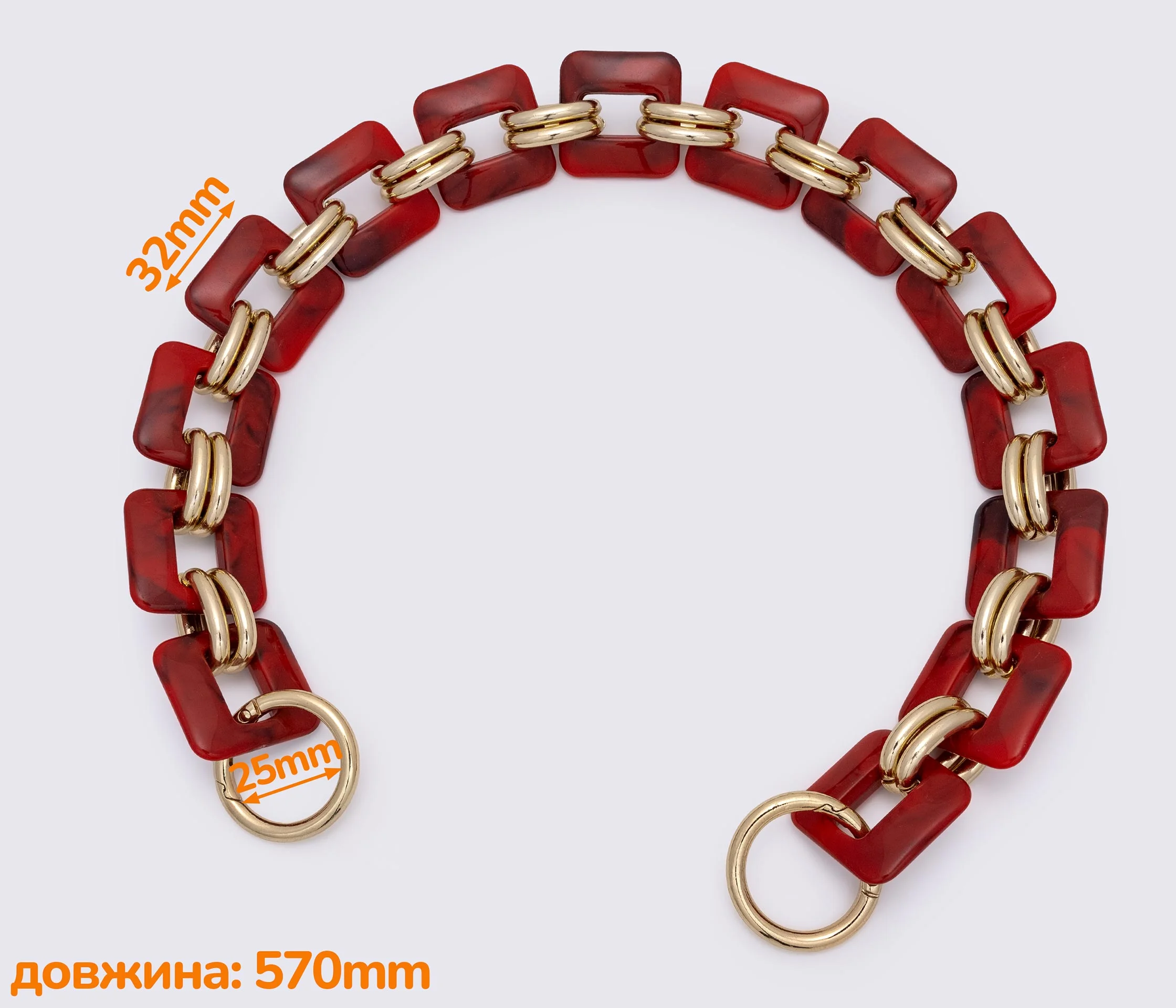 Ручка-ланцюжок акрилова "квадрат" 565mm (1212)
