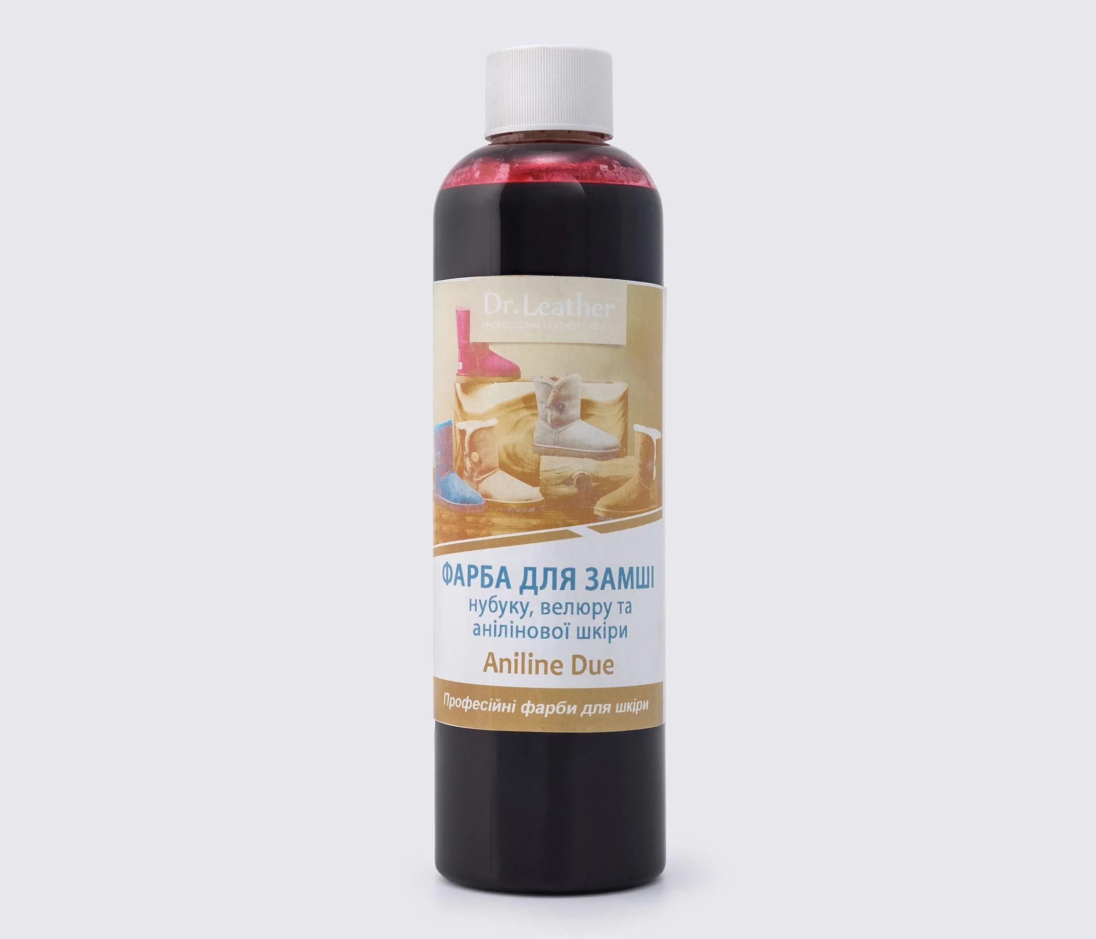 Фарба для замші, нубука та шкіри Aniline Dye Dr. Leather (Анілін дай), кол. рубіновий, 250 мл
