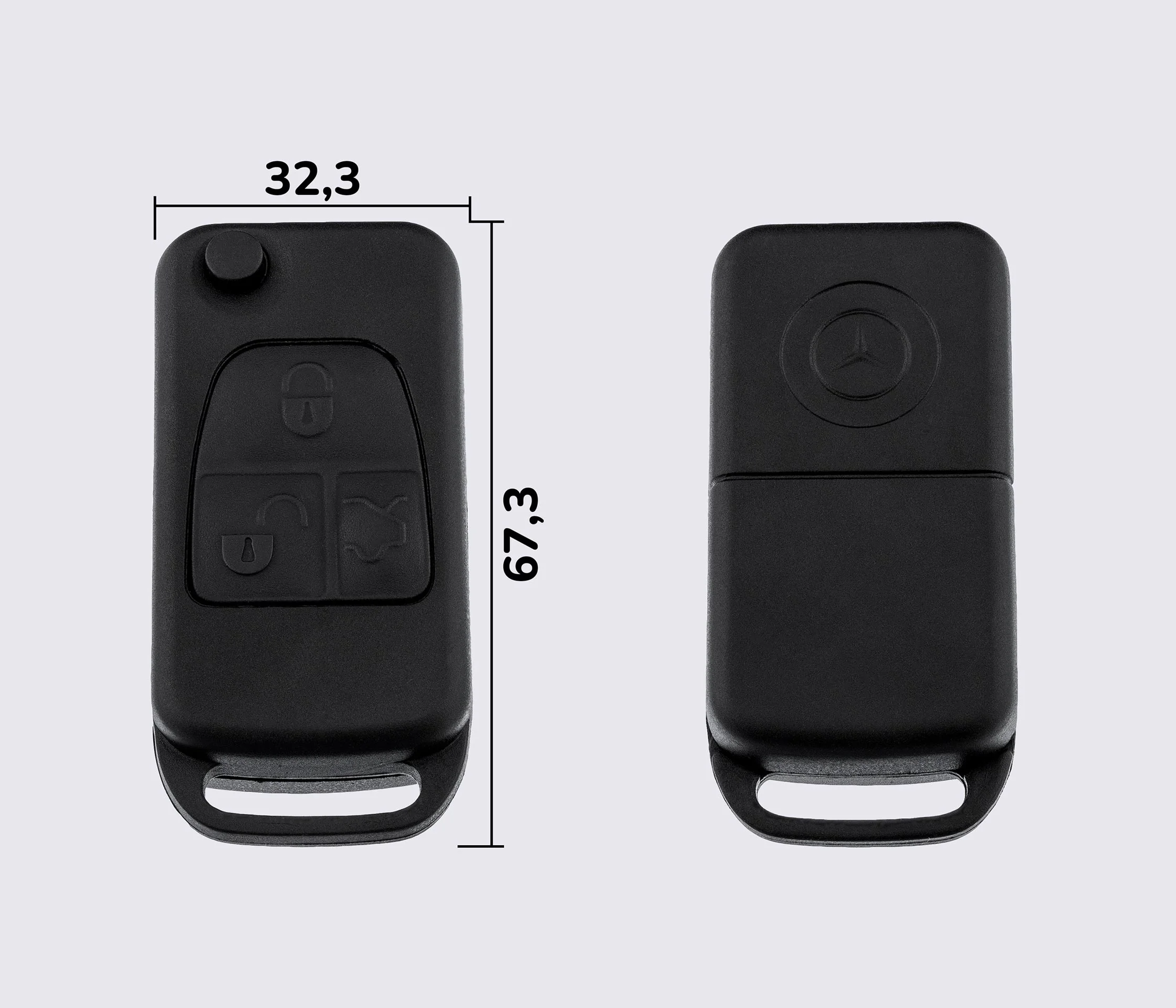 Заготовка MERCEDES викидний ключ 3 кнопки (корпус), лезо HU64P