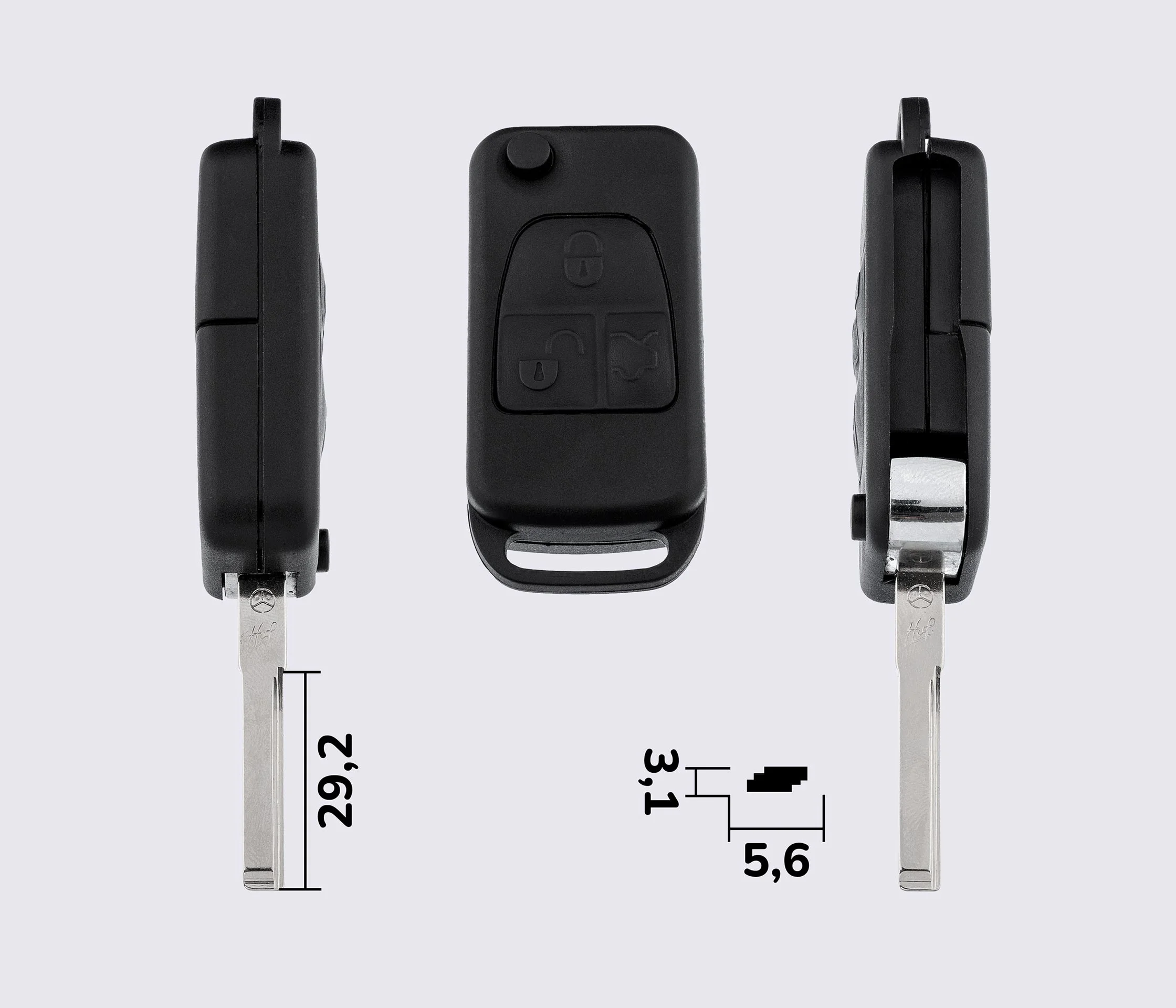 Заготовка MERCEDES викидний ключ 3 кнопки (корпус), лезо HU64P