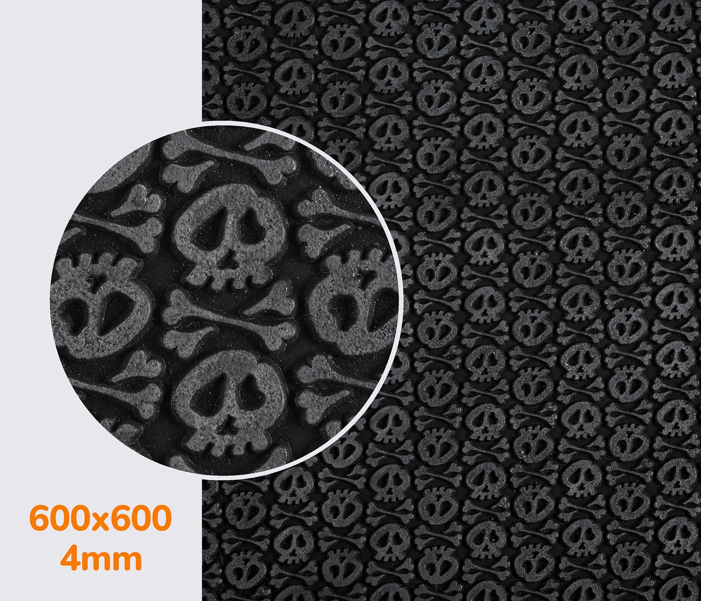 Резина каучуковая FAVOR - SKULLS, р. 600*600*4мм, цв. чёрный