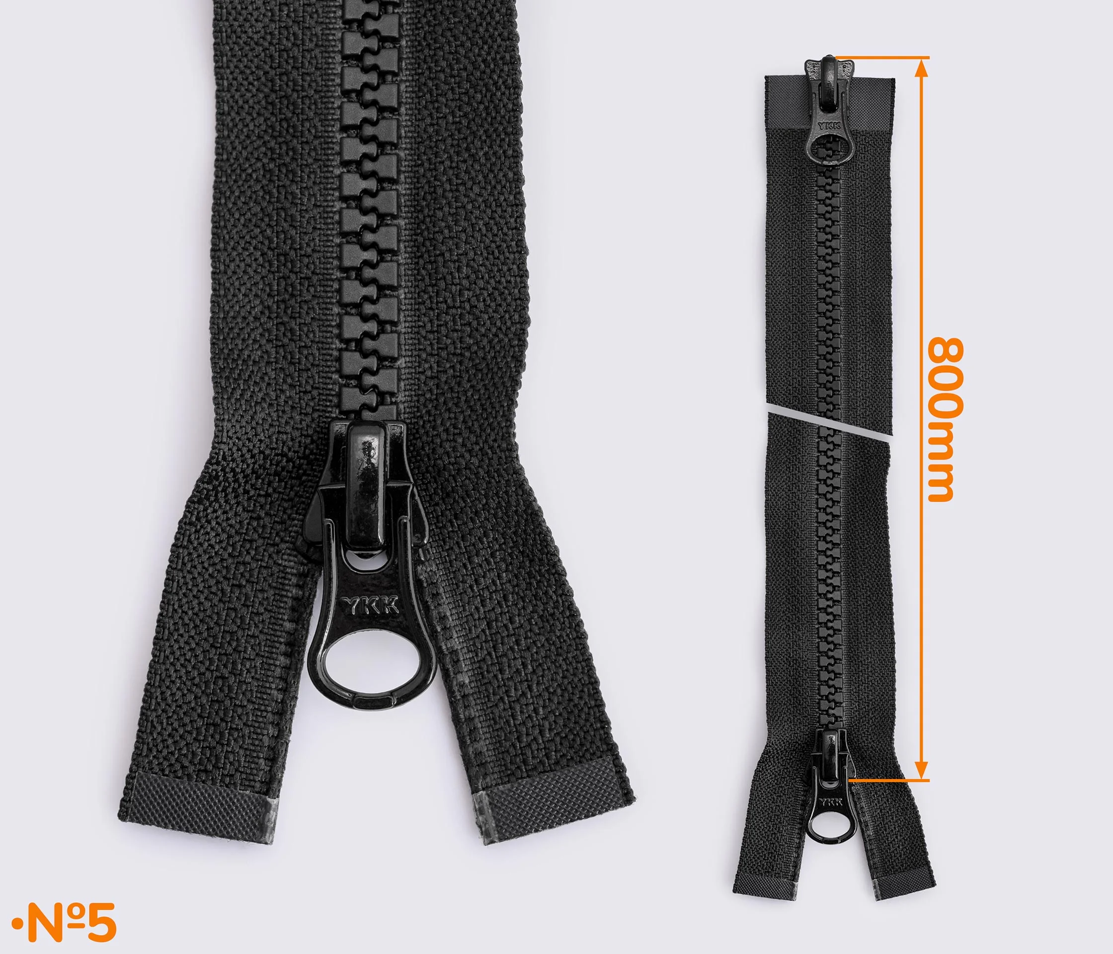 Блискавка тракторна YKK №5, роз'ємна, 2 бігунка, довжина 80см, кол