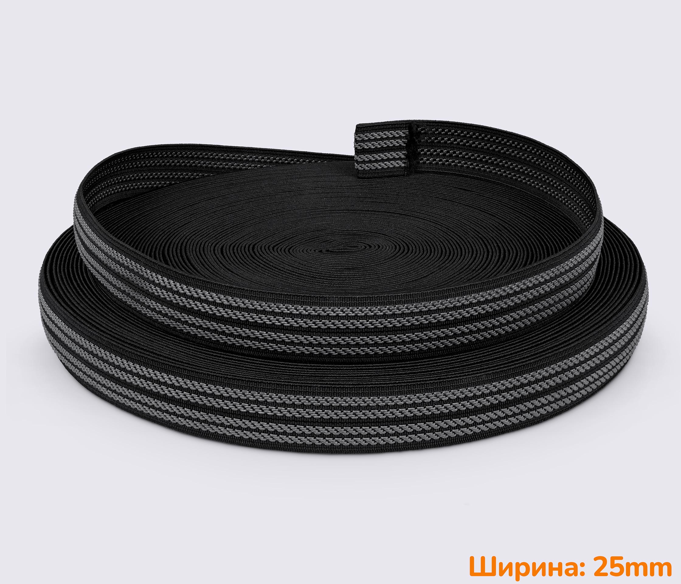 Гумка антиковзна (еластична стрічка) чорна 25мм nb-7054 (64816